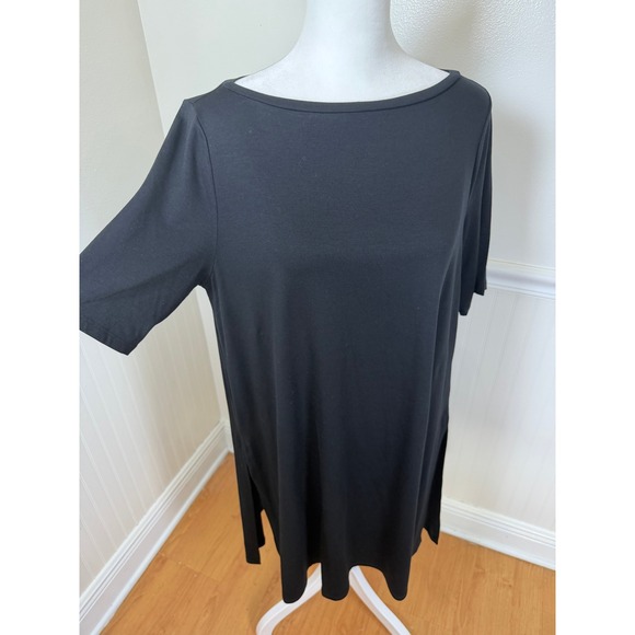 Eileen Fisher Boat Neck Tunic Dress Women Small Black Tencel Lyocell Side Slit - Picture 5 of 9
